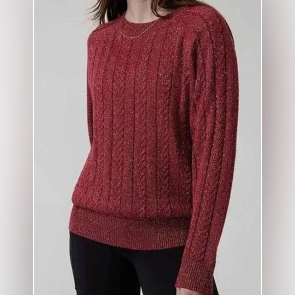 Athleta Crossroads Red Metallic Silver Crewneck Knit Sweater Women’s Size XS NWT - Picture 2 of 10